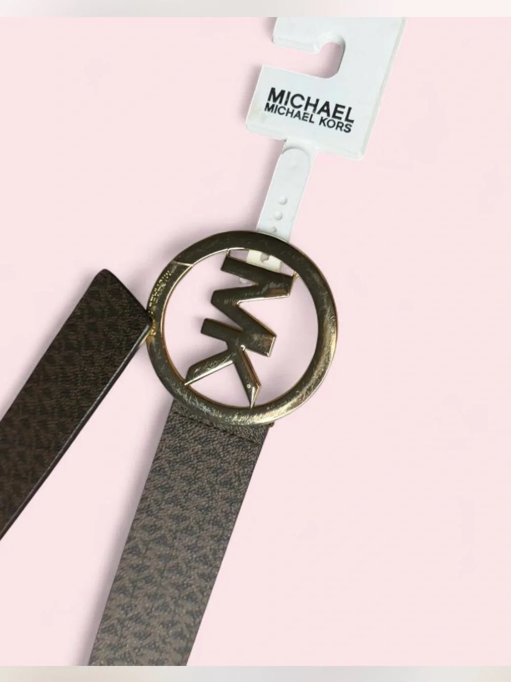 NWT ~ Women’s Michael Kors Brown Logo Circle Belt with Gold MK Emblem
